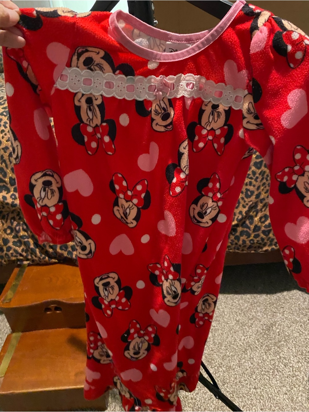 Disney Red Minnie Mouse Fleece Nightgown with Pink Hearts